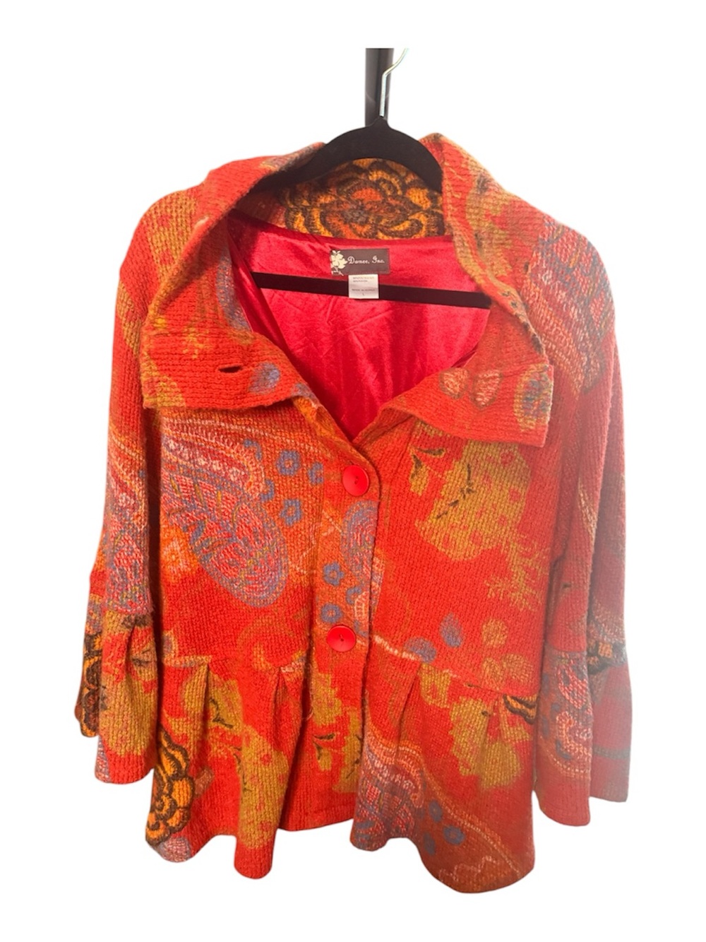 Bright Orange Patterned Women's Coat -